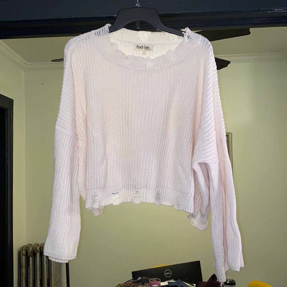 White cropped long sleeve with bell sleeves